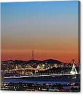 Beautiful Sunset Over The New Bay Bridge And San Francisco Canvas Print