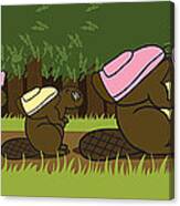 Beaver Family Walk Canvas Print