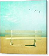 Bench With Clouds And Birds Canvas Print