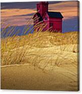 Big Red Lighthouse By Holland Michigan Viewed From The Sand Dune Canvas Print
