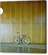 Bike Parked Against Wood Paneling Canvas Print