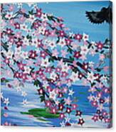 Bird With Cherry Blossom Canvas Print