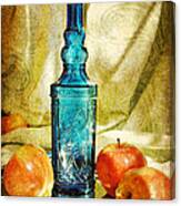 Blue Bottle With Apples Canvas Print