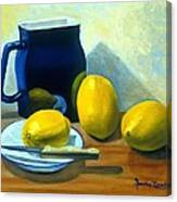 Blue Pitcher With Lemons Canvas Print
