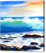 Blue Water Wave Crashing On Rocks Canvas Print