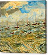 Boats And Boats In Sea Canvas Print