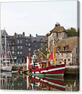 Boats In The Old Port Of Honfleur Canvas Print