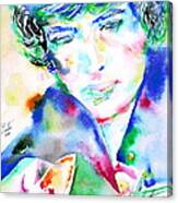 Bob Dylan Playing The Guitar - Watercolor Portrait.2 Canvas Print