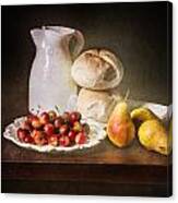 Bodegon With Cherries-pears-white Jar Canvas Print