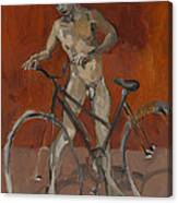 Boy With Bicycle Red Oxide Canvas Print