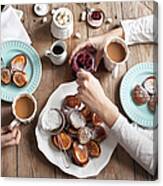 Breakfast With Pancakes And Hot Canvas Print