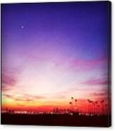 Bright Sunset And Moon Over Port Of La Canvas Print