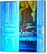 Buddha Behind A Blue Door Canvas Print