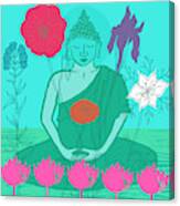 Buddha Surrounded By Flowers Canvas Print