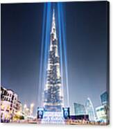 Burj Khalifa With Light Beams - Dubai - Uae Canvas Print