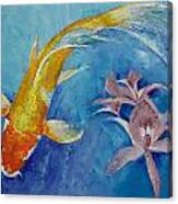 Butterfly Koi With Orchids Canvas Print