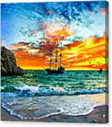 Cabo San Lucas-fantasy Pirate Ship-sailing Sunset Canvas Print