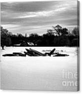 Canoes In The Snow - Monochrome Canvas Print