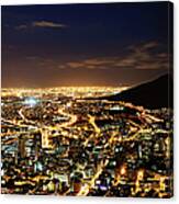 Cape Town, South Africa By Night Canvas Print