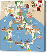 Cartoon Map Of Italy Canvas Print