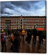 Caserta Royal Palace Facade With Running Visitors Under The Rain Canvas Print