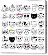 Cats, Set Of Cute Doodle Canvas Print