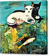 Cats With Koi Canvas Print