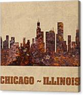 Chicago City Skyline Rusty Metal Shape on Canvas Canvas Print