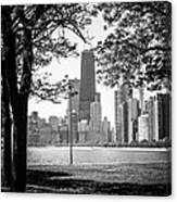 Chicago Hancock Building Through Trees In Black And White Canvas Print