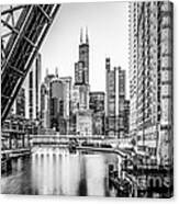 Chicago Kinzie Railroad Bridge Black And White Photo Canvas Print