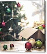 Christmas Baubles On Table Canvas Print