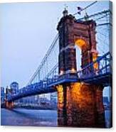 Cincinnati And Robeling Suspension Bridge At Twilight Canvas Print