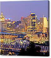 Cincinnati Skyline At Dusk Sunset Color Panorama Ohio Canvas Print