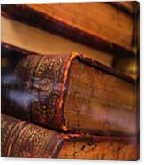 Close Up Of Antique Books In Leather Canvas Print