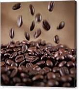 Close Up Of Coffee Beans Falling In Heap Canvas Print