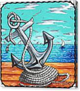 Coastal Nautical Decorative Art Original Painting Anchor Rope and