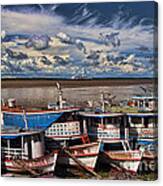 Colorful Boats On The Amazon River Canvas Print