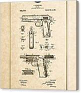 Colt 1911 By John M. Browning - Vintage Patent Document Canvas Print