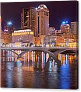 Columbus Skyline At Night Color Panorama Ohio Canvas Print