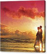 Couple At Sunset On The Beach Canvas Print