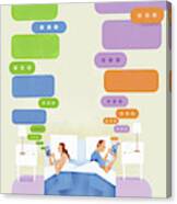 Couple Lying In Bed Texting On Smart Canvas Print