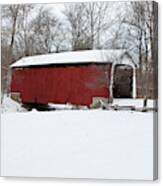 Covered Bridge In Snow Covered Forest Canvas Print