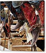Cowboys Sitting On A Cattle Stall Canvas Print