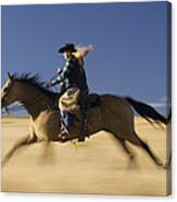 Cowgirl Riding Through Field Oregon Canvas Print
