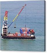 Crane Barge With Cargo Canvas Print