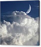 Crescent Moon In Cloudy Sky Canvas Print