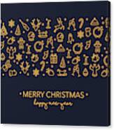 Dark Blue Christmas Card With Golden Icons Canvas Print