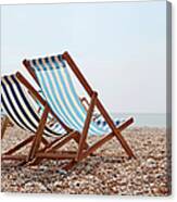 Deck Chairs On Beach Canvas Print