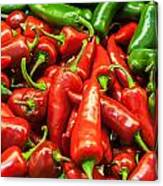 Delicious Fresh Green And Red Chili Fruit On Display At Supermar Canvas Print