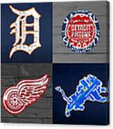 Detroit Sports Fan Recycled Vintage Michigan License Plate Art Tigers Pistons Red Wings Lions Canvas Print